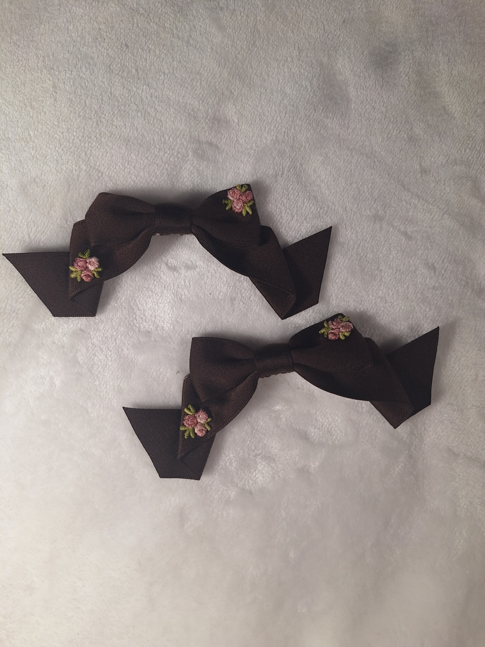 Innocent World Brown Floral Hair Bow Clips | Set of 2 | Classic Lolita